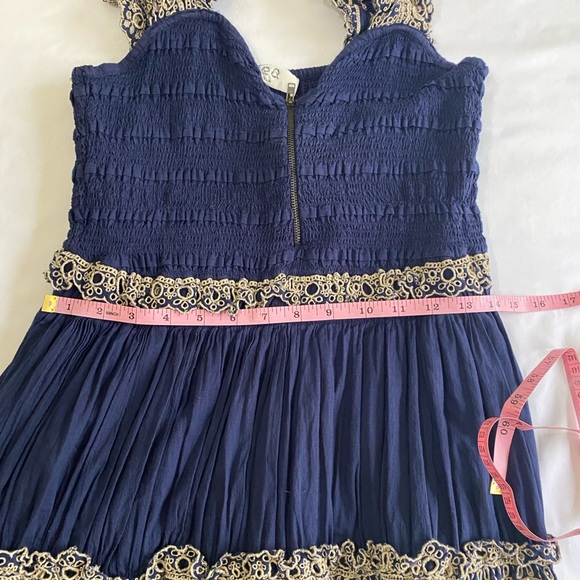 Sea New York Marley Navy Organic Cotton Pleated Tiered Eyelet Lace Midi Dress M - Picture 10 of 11
